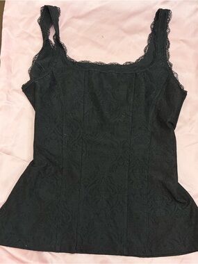 Black Lace-Trim Sleeveless Tank Top